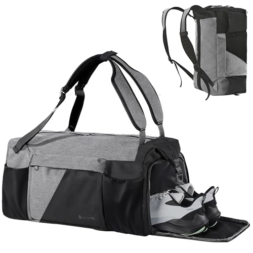 Gym Bag for Men with Shoes Compartment and Wet Pocket Convertible Duffle Bag and Gym Backpack Waterproof Sports Bag with 2 Bottle Holders Weekender Overnight Bag - Black&Grey - color: Black&Grey, size: Large