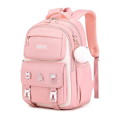 Girls Backpack, Kids Backpack for Girls with Anti-theft Back Pocket, Lightweight School Bookpack, Watrer Resistant, Bookbag for Elementary Primary School, Pink - color: Pink