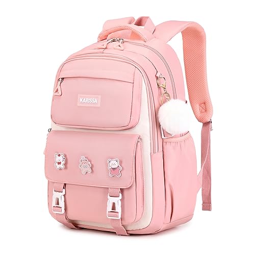 Girls Backpack, Kids Backpack for Girls with Anti-theft Back Pocket, Lightweight School Bookpack, Watrer Resistant, Bookbag for Elementary Primary School, Pink - color: Pink