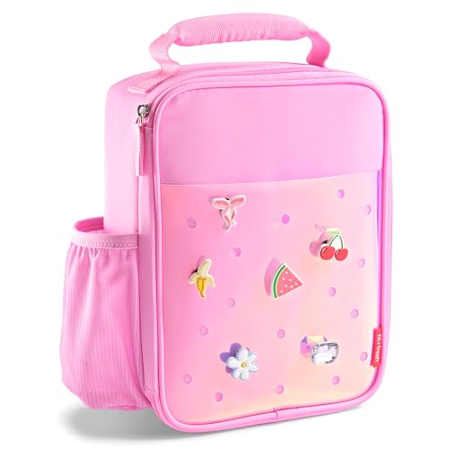 Fit & Fresh Lunch Box For Kids, Boys & Girls, School, Camp, Insulated Bag With Shoe Charm Slots For Personalization, Holographic Pink - color: Holographic Pink