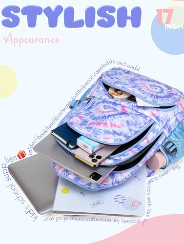 BLUEFAIRY Kids Backpack for Girls Elementary Primary Middle School Bags for Aged 8-10 for Teens Childs Bookbags Lightweight Cute Mochilas para Niñas Tie-dye Violet - color: Light Violet