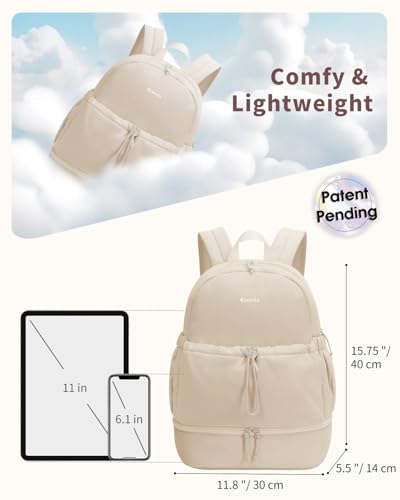 Ceneda Gym Backpack for Women, Cute Gym Bag with Shoe Compartment, Wet Pocket & Tumbler Strap, Puffer Dance Cheer Backpack - color: Beige, style: Puffer