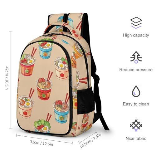 Sturdy Laptop Backpack Noodle Ramen, Anti Theft Water Resistant Travel Business Bag with Water Bottle Pockets Gifts for Men Women - color: Pattern (355)