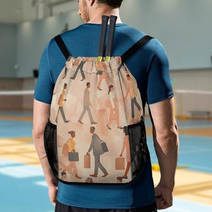 Drawstring Gym Backpack with Shoe Compartment And Wet Pocket, 28L Lightweight Waterproof People Walking Sports Backpack for Workout Swim Beach Travel String Bag for Men Women
