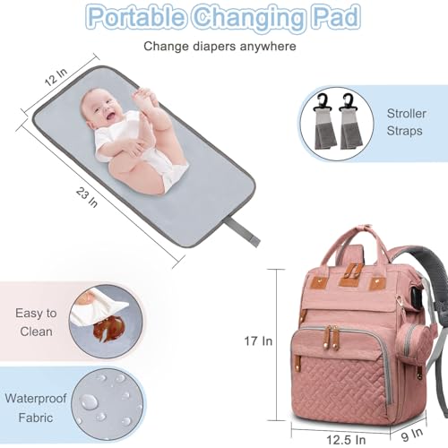 SHITIESHOU Diaper Bag Backpack Baby Bag for Mom Dad with Changing Pad, 19 Pockets, Large Waterproof Travel Baby Girl Boy Toddle Diaper Bag with Insulated Pocket, Baby Shower Gifts, Pink - color: Pink