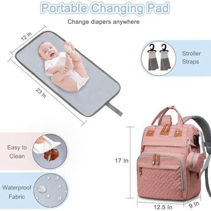 SHITIESHOU Diaper Bag Backpack Baby Bag for Mom Dad with Changing Pad, 19 Pockets, Large Waterproof Travel Baby Girl Boy Toddle Diaper Bag with Insulated Pocket, Baby Shower Gifts, Pink - color: Pink
