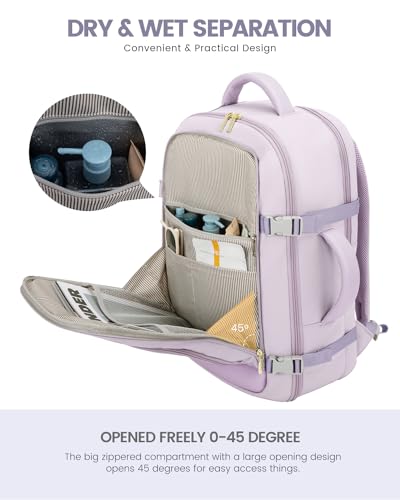 LOVEVOOK Travel Backpack For Women, 40L Carry On Backpack Flight Approved, TSA Personal Item Travel Bag Fits 17 Inch Laptop, Business Weekender Overnight Waterproof Daypack With 2 Cubes, Light Purple - color: Light Purple, size: 40l-17.3 Inch-3pcs