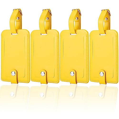 Luggage Bag Tags Leather Travel ID Labels Suitcase Name Tags with Snap - color: Yellow 4 Pack