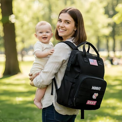 Diaper Bag Backpack for Dad and Mom with USB Charging Port Stroller Straps and Insulated Pocket,army military Travel Nappy Backpack for Daddy/Mommy (Black) - color: Black