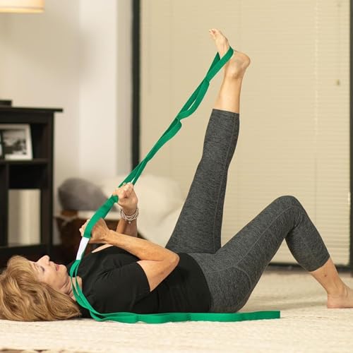 Yoga Stretch Strap – Multi-Loop Elastic Resistance Band for Exercise, Stretching, and Physical Therapy - color: green