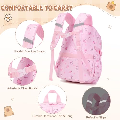 Capybara Theme Backpack for School Girls, 35PCS Kids Backpack Set with School Supplies Stationery Kit Lunch Box Pencil Case, Cute Girls Bookbag for Kindergarten Elementary Student - color: Pink