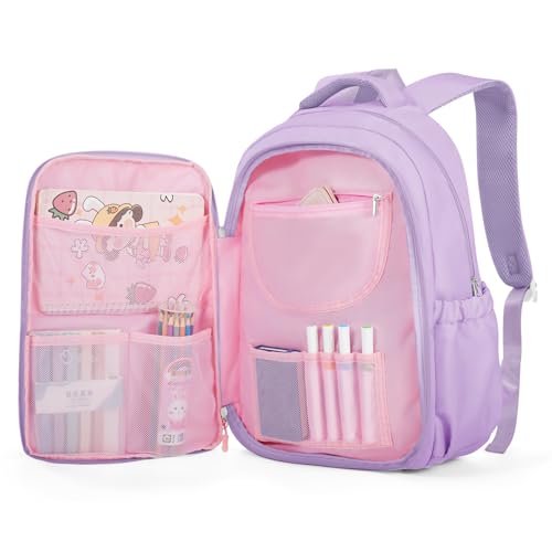 Cute Backpack For School Teens Girls, Aesthetic Kids Elementary School Backpacks, Waterproof Middle Students Bookbag, Large Capacity Backpack For College Women Men (Purple) - color: Purple