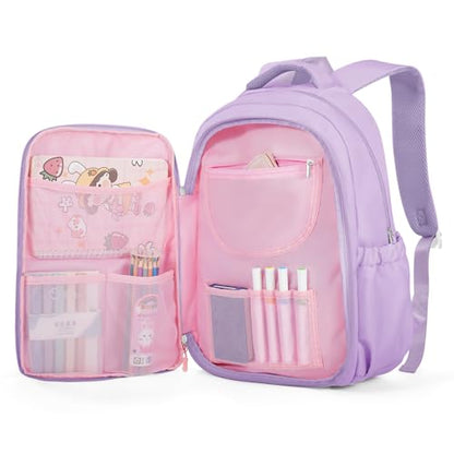 Cute Backpack For School Teens Girls, Aesthetic Kids Elementary School Backpacks, Waterproof Middle Students Bookbag, Large Capacity Backpack For College Women Men (Purple) - color: Purple