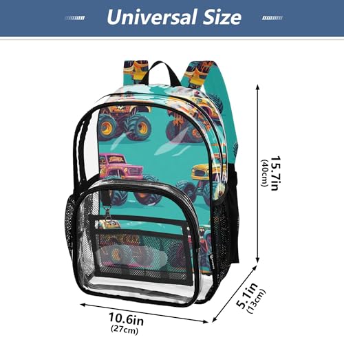 Monster Trucks Green Clear Backpack PVC Transparent Backpack Lightweight Book Bag Capacity Clear Bag for Boys Girls Kids - color: Slate Grey