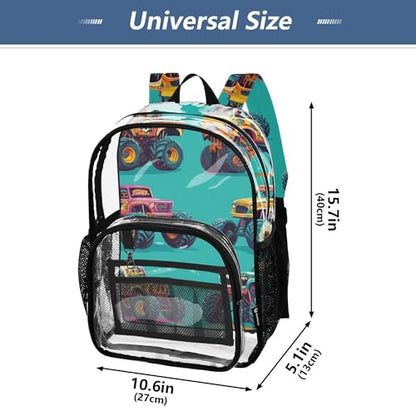 Monster Trucks Green Clear Backpack PVC Transparent Backpack Lightweight Book Bag Capacity Clear Bag for Boys Girls Kids - color: Slate Grey