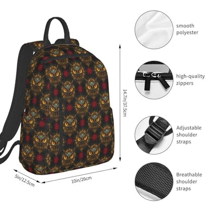 Compact Urban Commute Backpack Cool Owl Print Ethnic, Slim Fit Laptop Daypack for Office Business Casual Daily Wear Men Women - color: Picture (823)