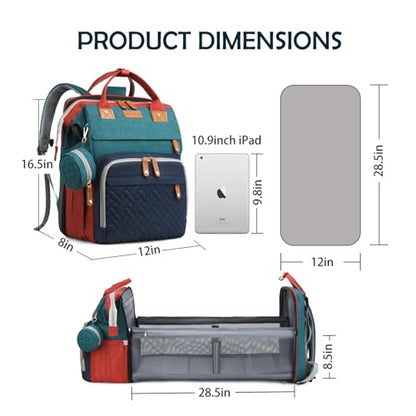 Diaper Bag Backpack with Changing Station, Waterproof for Travel, RGB - color: Green-blue-red