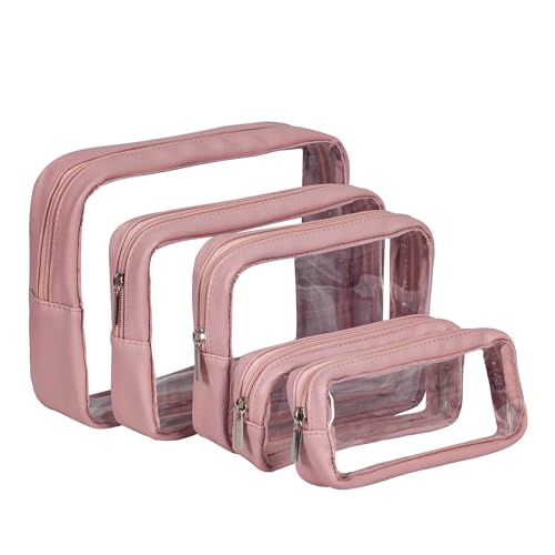 Remobia Hicol TSA Approved 5-Piece Diaper Bag Organizer Pouch Set Clear Waterproof TPU Kids Toiletry Storage Set Travel Packing Clutch Cube Bags for Baby Nursing (Light Pink Leather) - color: Light Pink Leather