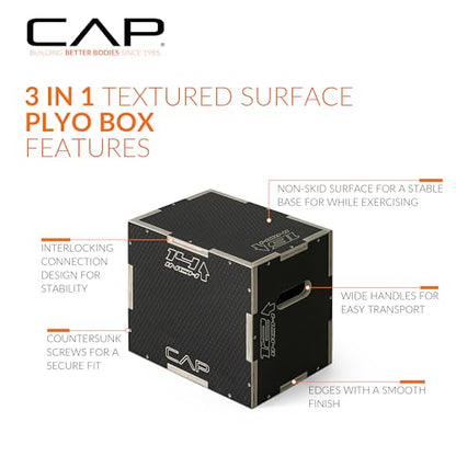 CAP Barbell 3-in-1 Plyometric Box | Multiple Styles and Sizes - size: 16in x 14in x 12in, style: NON-SLIP