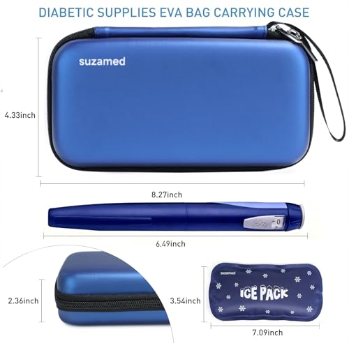 suzamed Insulin Cooler Travel Case,EVA Insulation Travel Medicine Kit with 2 Ice Packs for Diabetes Care,Insulin Pen and Other Diabetic Supplies (Blue) - color: Blue