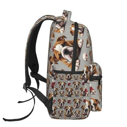 Water Resistant Hiking Backpack English Bulldog Puppy Dog Art, Outdoor Sports Daypack with Side Water Bottle Pocket for Travel and Beach - color: Pattern (749)