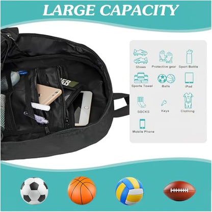 Soccer Backpack with Separate Ball Compartment, Large Capacity Sports Training Bag with Shoes Compartment, Air Vent - color: Grey