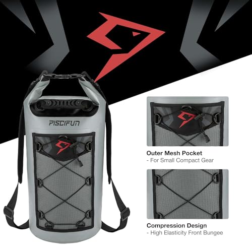 Piscifun Dry Bag, Waterproof Floating Backpack 10L/20L/30L/40L with Waterproof Phone Case for Boating, Kayaking, Fishing - color: Grey, style: 40l