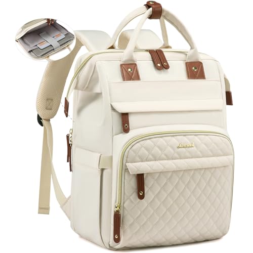 LOVEVOOK Laptop Backpack for Women, 15.6'' Waterproof Nurse Bag Teacher Work Backpack Purse for Women, Travel Computer Backpack for College Office Business Ladies - color: Cream, size: 15.6 inch