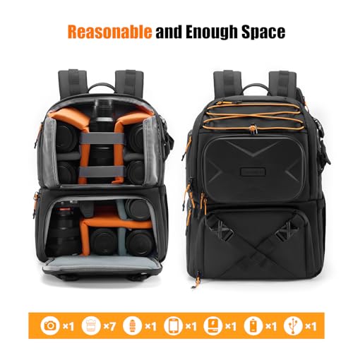 Cwatcun Camera Backpack Professional DSLR/SLR/Mirrorless, Waterproof Hardshell Case Large Camera Bag Outdoor Hiking Travel Multifunction Photography Backpack with Tripod Holder&Laptop Compartment 2.0