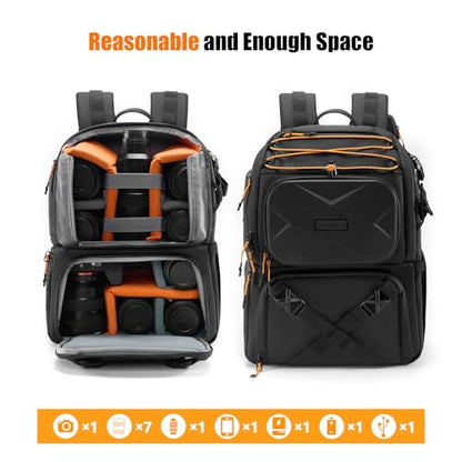 Cwatcun Camera Backpack Professional DSLR/SLR/Mirrorless, Waterproof Hardshell Case Large Camera Bag Outdoor Hiking Travel Multifunction Photography Backpack with Tripod Holder&Laptop Compartment 2.0