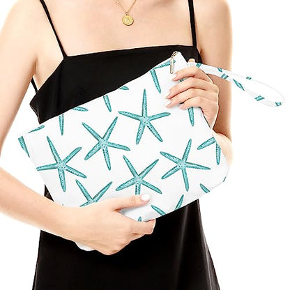 Fokongna Wet Dry Bag for Travel, Makeup, Swimsuit, Beach, Pool, Diapers, Yoga, Gym Clothes - Zipper Pouch for Women, Sister, Friends - Ocean Sea Shells Starfish Design - color: Starfish 05