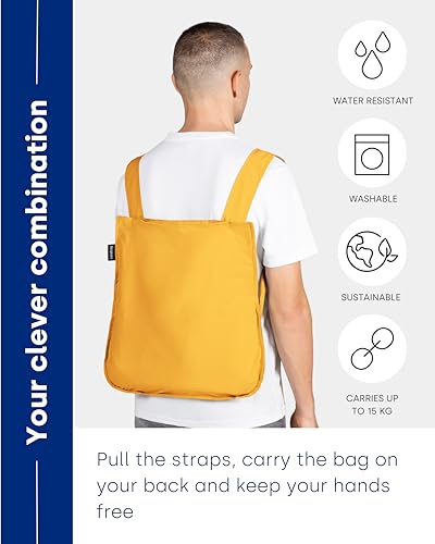 Notabag Original 2 in 1 Backpack and Bag – waterproof – reusable grocery bags – clever design for more flexibility - color: Golden Yellow