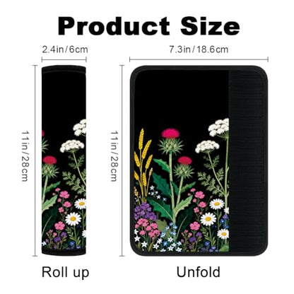 2Pcs Wildflowers Soft Auto Seat Belt Cover Pads, Flower Plant Car Seatbelt Shoulder Cushion for Comfortable Driving, Compatible with All Cars' Seatbelt and Backpack Straps 11x2.4inch - color: Wildflowers