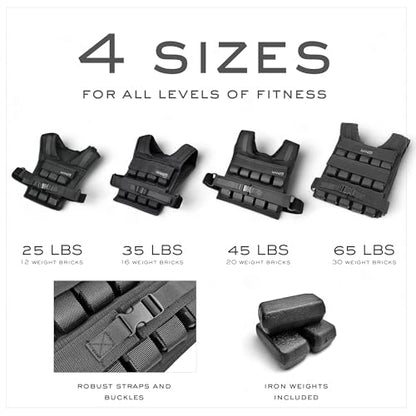 HANZO Weighted Vest for Men & Women 25lbs | 35lbs | 45lbs | 65lbs | Weight Vest With Removable Iron Weights, Adjustable Heavy Duty Weighted Workout Vest for Calisthenics & Fitness Training - size: 45 lbs
