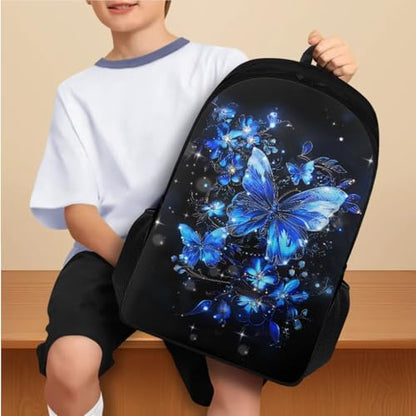 Flashideas Aesthetic Butterfly Backpack for Girls Kids Backpack with Lunch Box Insulated Water Bottle and Water Bottle Holder with Strap 4Pcs Set 17" Bookbag with Compartments Lightweight School Bag - color: Aesthetic Blue Butterfly