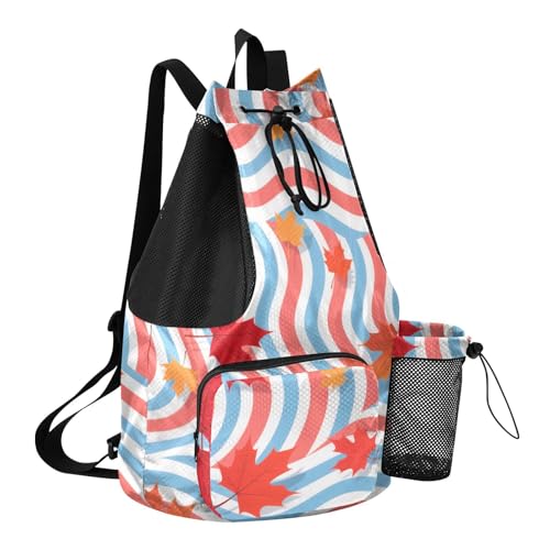 Drawstring Sport Gym Sackpack With Water Bottle Holder Draw String Back Bag with Wet Dry Compartments Autumn Maple Leaves