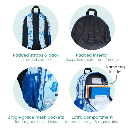 Wildkin JumpOff Jo 15-inch Kids Backpack – Durable, Adjustable, Ideal for School - Blue Dino - color: Blue Dino