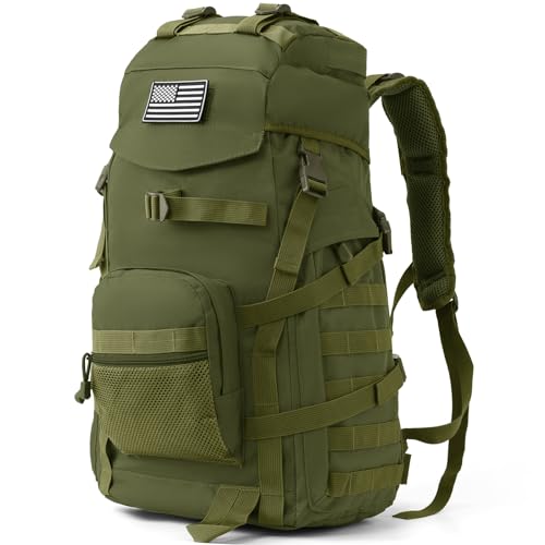50L Tactical Backpack for Men and Women, Water-Resistant Molle Rucksack, Large Military Assault Pack for Hiking, Hunting, Camping, Gym & Outdoor Survival Green - color: Army Green, size: Large-50L