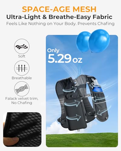 Running Vest for Women Men, Lightweight Hydration Runner Vest with Transparent Waterproof Phone Pocket, 17oz Soft Flask, Adjustable Chest Straps Reflective Backpack for Hiking Cycling Jogging - style: Black