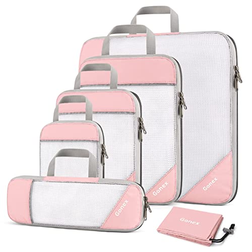 Compression Packing Cubes, Gonex Extensible Storage Mesh Bags Organizers - color: 6-Pink, size: Set of 6