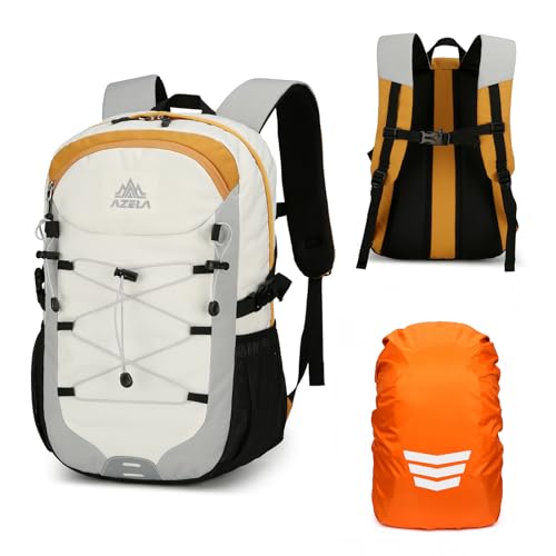 GES 30L Hiking Backpack Lightweight Water Resistant Daypack with Rain Cover & Laptop Compartment for Travel, Camping, trekking, Work（Gray） - color: Grey