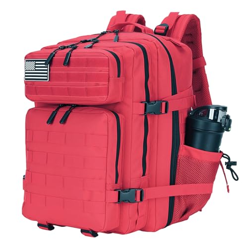 Lovelinks21 25L Military Tactical Backpack Small Assault Pack Molle Daypack for Men and Women for Work Travel Gym Outdoor Hiking Camping (Red) - color: Red