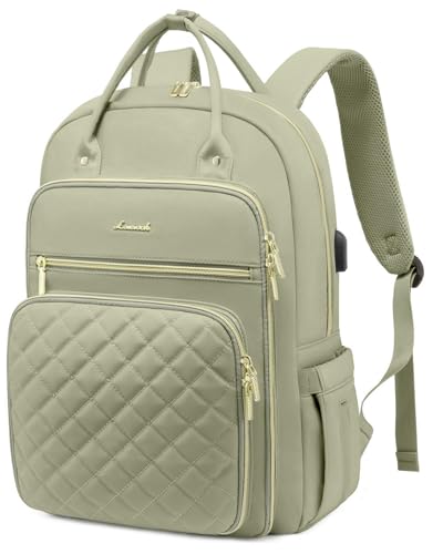 LOVEVOOK Laptop Backpack for Women, Water Resistant Travel Work Backpacks Purse College Business Teacher Nurse Computer bag with USB Charging Port - color: A-bean Green, size: 15.6-Inch
