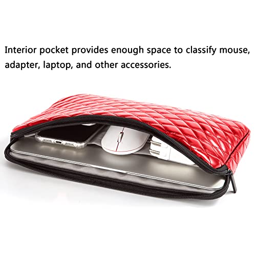 Puffy Laptop Sleeve 11 12 13 13.3 14 15 15.6 inch Case Protective Bag Quilted PU Leather Lined Padded - color: Red Quilted, size: 15.6 Inch