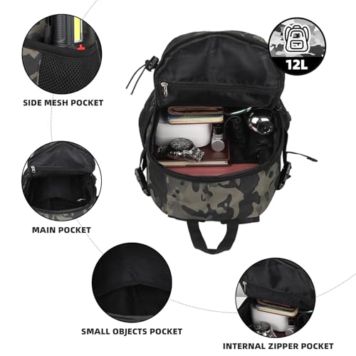 HUNTVP 10L Tactical Backpack Small Backpack Mini Daypack Rucksack Gear Tactical Assault Pack Bag for Hunting Camping Trekking (10L-Camo) - color: Camo, size: 10L