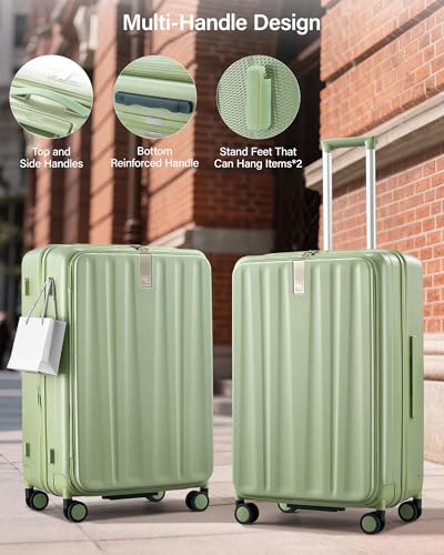 Hanke 26 Inch Expandable Luggage Top Opening Checked Bag Luggage Hard Shell Suitcases with Wheels Lightweight Travel Luggage Heavy Duty Luggage Suitcase with Lock for Woman Men-Bamboo Green - color: Bamboo Green, size: 26 Inch Expandable