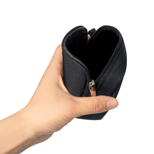 2-Piece Mini Pouch with Carabiner Clip, Unisex Small Organizer Case for Electronics, Makeup, and Accessories (Black) - color: Black