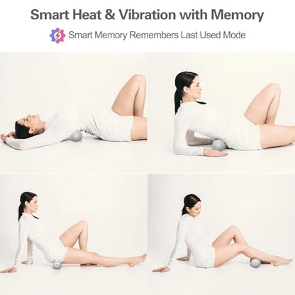 Vibrating Massage Ball with Heat, Deep Tissue Trigger Point Massage Ball for Back, Hip and Muscle Recovery, Myofascial Release Mobility Ball with 7 Modes and Memory (Grey)