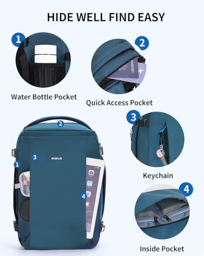 ECOHUB 40L Carry-On Travel Backpack, TSA-Friendly, Anti-Theft Water-Resistant Lightweight with 17.3″ Laptop Compartment, Durable PFAS-Free Rucksack, Green - color: Blue Green