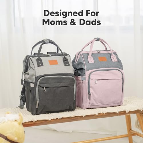 KeaBabies Baby Diaper Bag Backpack - Large Baby Bag for Boys, Girls, Waterproof Multi Function Travel Diaper Backpack with Changing Pad, Durable Travel Essentials for Moms and Dads (Pink Gray) - color: Pink Gray